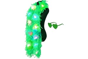 JIANGLAI Colorful Feather Boas, 6.6ft Boa with 20 Color LED Lights for Women for Dancing Wedding Party Halloween, with Heart Sunglasses (Green)