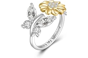 YFN Anillo girasol plata esterlina abeja/mariposa/mariquita/libélula anillo regalo de joyería para mujeres niñas (mariposa)