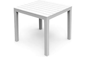 URBN GARDEN Large White Square Garden Slatted Plastic Table Patio Deck Outdoor Furniture