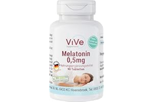 ‎VIVE SUPPLEMENTS Melatonin 0,5mg - 90 Tabletten - sicher dosiert und vegan - vor dem Schlafengehen | Qualität aus Deutschland von ViVe Supplements