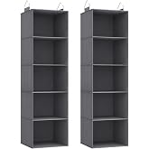 Lifewit Hanging Closet Organizer with 5 Shelves, 102 cm, Grey, 2 Pieces | 2 Strong Hooks, Closet Storage Shelves, Foldable Or
