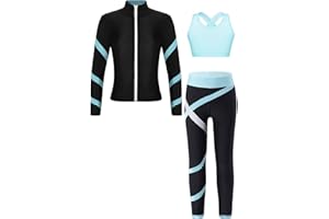iEFiEL Kids Girls Dance Outfits Zipper Jacket Sleeveless Crop Top and Gym Leggings Set Athletic Tracksuit Sports Outfits
