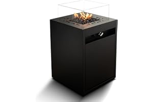 Planika Square - Caminetto Decorativo da Giardino - Caminetto da Esterno a Gas e Tavolo da Giardino in Uno - Scomparto Interno per Bombola del Gas - Resistente alle Intemperie - Gpl - Nero