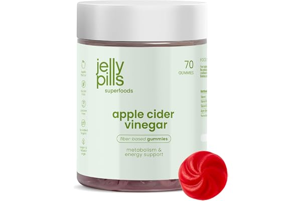 Jelly Pills Gummies vinaigre de cidre avec la mère 1000 mg, chrome et vitamine C - 70 gummies véganes - sans sucres ajoutés - goût pomme - digestion & métabolisme
