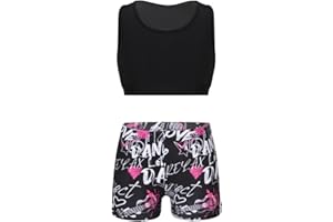 dPois Completi Sportivi Bambina Fitness Tuta da Ginnastica Artistica Canottiera Crop Top Estivo Pantaloncini Elastico Bikini Tuta Sportiva Yoga Corsa Palestra Tennis