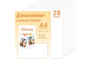 TECKWRAP Self Adhesive Laminating Sheets Clear Sticker Paper for Inkjet Printer Clear Overlay Vinyl Photo Paper for Printable Vinyl Lamination Sheets A4 210mm x 297mm 28 Sheets/Pack, Glossy