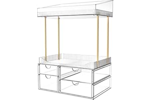 STOWBIN Makeup Organiser - Upgraded Transparent Perfume Organiser with 2 Shelves & 4 Drawer, Make up Storage Non-Slip Design, Skincare Drawer Organisers for Bathroom/Bedroom/Kitchen/Vanity, Clear