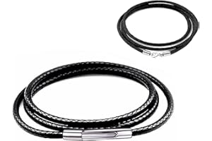 findout 2mm schwarze wasserdichte geflochtene Lederhalskette für Herren, Edelstahl-Schnallenverschluss lederschnur lederband kette für Damen, kostenlose Seidenkette 14-36 Zoll