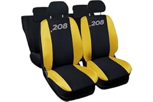 Auto Accessori Lupex - Housses pour siège Auto, compatibles Housses de siège Auto pour 208, Noir Jaune, Made in Italy, Avant-arrière, Tissu Polyester, Housses intérieures Auto