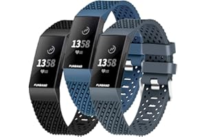 FunBand Bracelet Fitbit Charge 3, Bande en Silicone Souple Sangle de Remplacement Reglables Sport Accessorie pour Montre Connectée Fitbit Charge 3