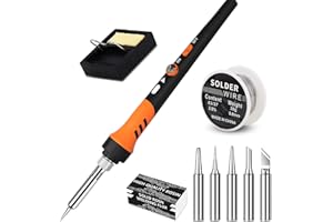 FELICIDADE Soldering Iron kit, 60W Soldering Gun, 9-in-1 Solder Iron kit Tool, Adjustable Temperature from 200 to 450℃, with 5 Soldering Iron Tips, Solder Wire, Soldering Iron Stand for Soldering and Repair