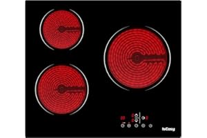 ISEASY Table de Cuisson Vitrocéramique 3 Foyers, Plaque de Cuisson 5500W, Minuteur Multi-zones, Encastrable
