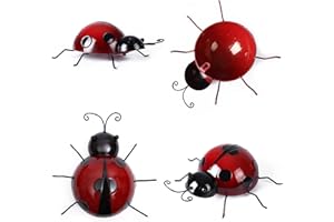 NTCL 4 szt. Dekoracje ogrodowe Biedronka Rzeźba Ścienna Chrząszcz Metalowe Ogrodzenie Wewnątrz Dekoracje Balkon Rdza Owady Dekoracje Domu 3D Owady Czerwony