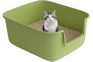 Suhaco Bac à Litière Haut pour Chat Anti-éclaboussures Grande Litière Ouverte 49 x 42 x 22 cm pour Petits Chats Bac à Litière à Entrée Basse (Vert)