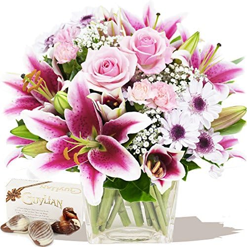 PINK BOUQUET &amp; CHOCOLATES - Birthday Flowers Thank You and Anniversary Bouquets by Eden4flowers