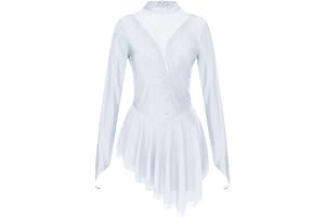 CHICTRY Women's Figure Ice Skating Dresses Glittery Sheer Mesh Gymnastic Leotard Dress Lyrical Dancewear
