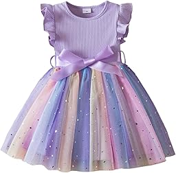 UUAISSO Vestito in Tulle Bambina Senza Maniche con Volant Ricamo Floreale Cielo Stellato Abiti Sfumati Vestiti per Bambina