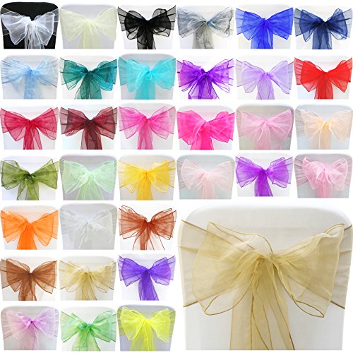 TtS 50X Organza Schleife Stuhlhussen Stuhl Schärpe Band Organza Schleifenband Dekorativ für Hochzeit Jahrestag Partys (blasse Mokka)