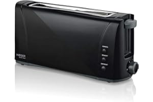 HAEGER Dark Sun - Tostadora Multifunción con 1000W - Ranura Extra Larga, Control de Tostado - 6 Posiciones, 3 Funciones: recalentar, descongelar y cancelar, Impulso Extra para pequeñas rebanadas
