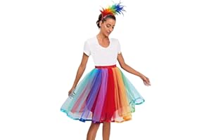 SHOBDW RÖCKE Shobdw Karneval Kostüm Damen Regenbogen Tüllrock und Bunt Feder Stirnband 50er Tütü Rock Kurz Ballett Women's Spring 3-Layer Organza Dance Tutu