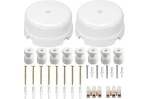 QuirkLz 2 pezzi Scatola di Derivazione in Porcellana, coperchio scatola derivazione porcellana vintage a 4 uscite, con 8 isolatori ceramica, bianco lucido, Ø 78mm