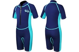 Yikayin Combinaison de Plongée Courte pour Enfants, Combinaison 2mm pour Garçons et Filles, Combinaison Thermique avec Fermeture Éclair Frontale pour Cours de Natation Surf Snorkeling Plongée Sup