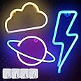 Neon Lights Sign, 3Pcs Lightning Planet Cloud Shaped Led Neon Light Sign Powered by Battery or USB, Wall Hanging Decor Lights Home Art Neon Signs for Bedroom, Bar, Party, Kids Room, Birthday Gift