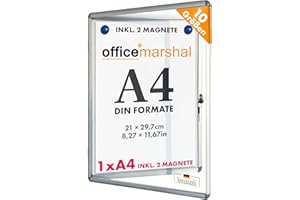 OfficeMarshal Vitrine 1 x A4 avec 2 aimants - Panneau arrière magnétique et inscriptible - Avec cadre en aluminium