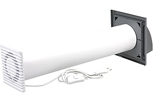 SYSTERM Abluftset Ø 100 mm mit Ventilator, Lüftungsanlage und Außenlüftung Wetterschutzgitter. Kleiner, leiser Lüfter-Set, Lüftungsrohr Ø 100 mm für Wände bis 500 mm Dicke. (Grau)