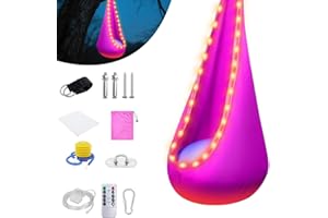XPJBKC Hanging Cave, Pod Swing Seat with LED and Inflatable Cushion, DIY Hanging Seat with Pump, Pod Swing Seat, Maximum Load 80 kg - 70 x 150 cm (Pink)