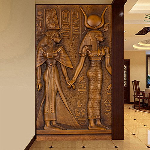 Egyptian King Queen Sculpture 3D Embossed Photo Mural Wallpaper Hotel Hall Living Room Entrance Wallpaper260cmx180cm