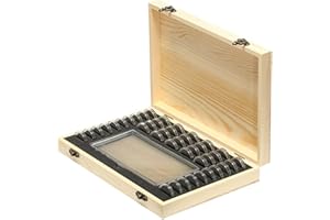 BESIMPLE Drewniany uchwyt na kapsułki na monety, pudełko do przechowywania monet, uchwyt na monety z zamkiem, organizer na monety, ekspozycja na monety, pamiątkowa skrzynka na 40 monet i 100 banknotów