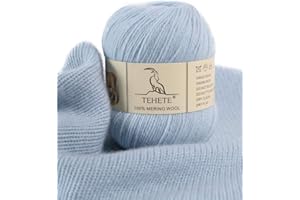 TEHETE Lana Gomitolo, 100% Lana Merino Filo Filati per Maglieria e Uncinetto,3-Strati 50g 250m, Perfetto per Il Fai da Te e Il Lavoro a Mano-Cielo Blu