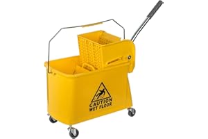 BSL Curvaso Floor Cleaning Large 20 Litre Kentucky Mop Bucket and Wringer System with Wheels Carrying Handle Strong and Durable for Commercial Use Yellow