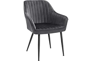 ‎SONGMICS SONGMICS Esszimmerstuhl, Sessel, gepolsterter Sitz, mit Armlehnen, Sitzbreite 49 cm, Metallbeine, Bezug aus Samt, Belastung 110 kg, für Wohnzimmer, Schlafzimmer, Grau LDC087G01