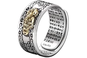 ORTCI YINLANG Anillo, 99 Plata PiXiu Budista Corazón Sutra Anillo para Hombres Mujeres Anillo Feng Shui Apertura Ajustable Mantra Amuleto Riqueza Suerte Anillo Regalo