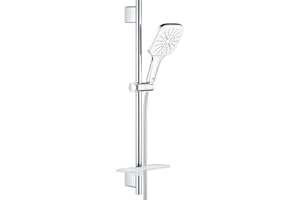 GROHE Ensemble de douche Vitalio SmartActive 130 Cube, pommeau de douche carré SmartActive 3 jets, barre de 600mm, flexible tuyau de douche VitalioFlex 1750mm, chromé, 26596000 (Import Allemagne)
