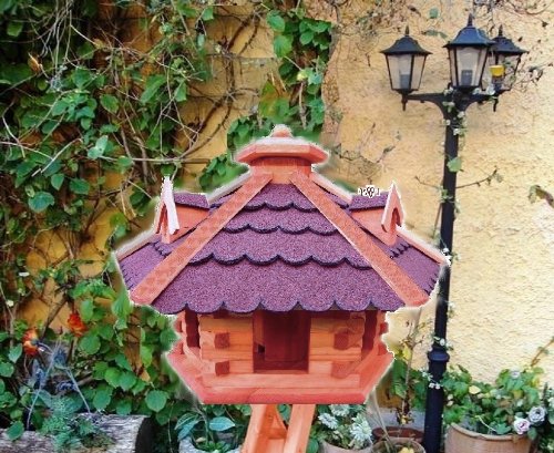 Vogelhaus -Holz Nistkästen & Vogelhäuser- Futterhaus aus Holz behandelt Futterhaus mit rotem Dach rot Bitumschindeln BG40roOS