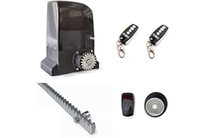INSTALMATIC SUR Kit completo profesional motor puerta corredera Slide hasta 800Kg con 2 mandos a distancia, fotocélula de reflexión, y 4 metros de cremallera de acero. Gran calidad.