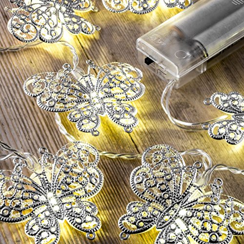 Auraglow Batteriebetriebene Lichterkette mit 12 LEDs mit warmweißem Schein für den Innenbereich, 2,5 m – Schmetterling - 2
