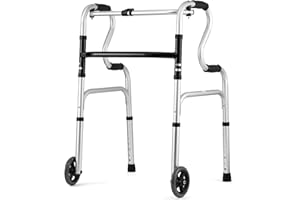 Wulove Deambulatore per Anziani - Pieghevole in Alluminio Regolabile in Altezza Con 4 Puntali e 2 Ruote (Esclusa Seduta)