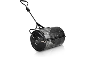 Peviasot Kompoststreuer, Düngerstreuer Rasen Garten, Gartenstreuer für Dünger Saat, Torfmoos-Streuer 75L, Komposter Metall, Saatgutstreuer mit Mesh-Korb, Rasenpflege Mehrzweck (Schwarz)