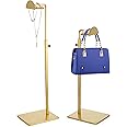 OLegei Set of 2 Adjustable Handbag Display Rack Stainless Steel Purse Display Holder Stand Shoulder Bags ,Scarves, Hats, Necklaces Hanging Stand for Retail, Home (Gold)