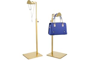 OLegei Set of 2 Adjustable Handbag Display Rack Stainless Steel Purse Display Holder Stand Shoulder Bags ,Scarves, Hats, Necklaces Hanging Stand for Retail, Home (Golden)