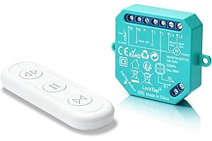 LoraTap Interruttore per Tapparelle a Radiofrequenza (RF), Modulo Wireless con Telecomando, Funziona con Interruttore Tradizionale, Relè 300W per Persiane e Tende Elettriche, Senza Wi-Fi