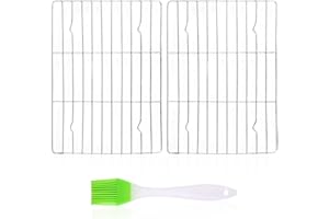 CHROMACRAFT Lot de 2 grilles de barbecue en acier inoxydable avec 1 brosse à huile - Armature en métal - Grille de cuisson - Étagère de refroidissement - Utilisé pour la cuisine, la cuisson à la