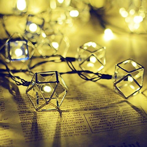 Metal String Lights, EONANT 4.8m 20LED Solar Geometric Lights Metal Latern String Lights 8 Modes Waterproof For Home Indoor Garden Lawn Patio Trees Weddings (Warm White)