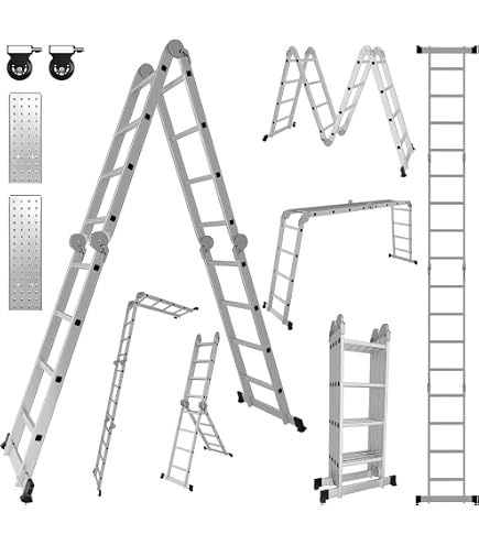 Leiter 4 Stufen WALTER Aluminium Leitergerüst 3in1 2x6 Stufen Podest Nutzlast 150kg Werkzeug 1192098