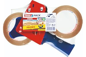 ‎TESA tesa Paketband-Abroller und tesapack Paketbänder im Set - 2 x hochwertiges Packband inklusive 1 Abroller - Transparent - 66 m x 50 mm