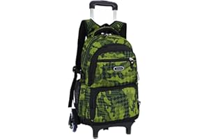 BOZONLI Plecak na kółkach dla chłopców, torby szkolne na kółkach, do szkoły, podróży, laptopa, książki, wielofunkcyjny plecak na kółkach, bagażnik, ZIELONY, 32*19*48 cm